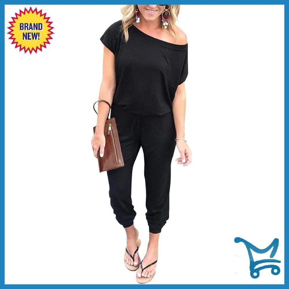 Off Shoulder Jumpsuit Stretchy Soft Fabric Summer Casual Dressy Romper - Picture 1 of 8